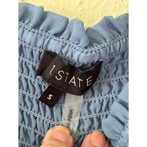 1.State Womens Blue Smocked Crop Top With Puff Sleeves - Small Lightweight - Picture 5 of 14